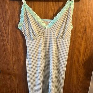 Plaid Lace-Trim Slip Dress